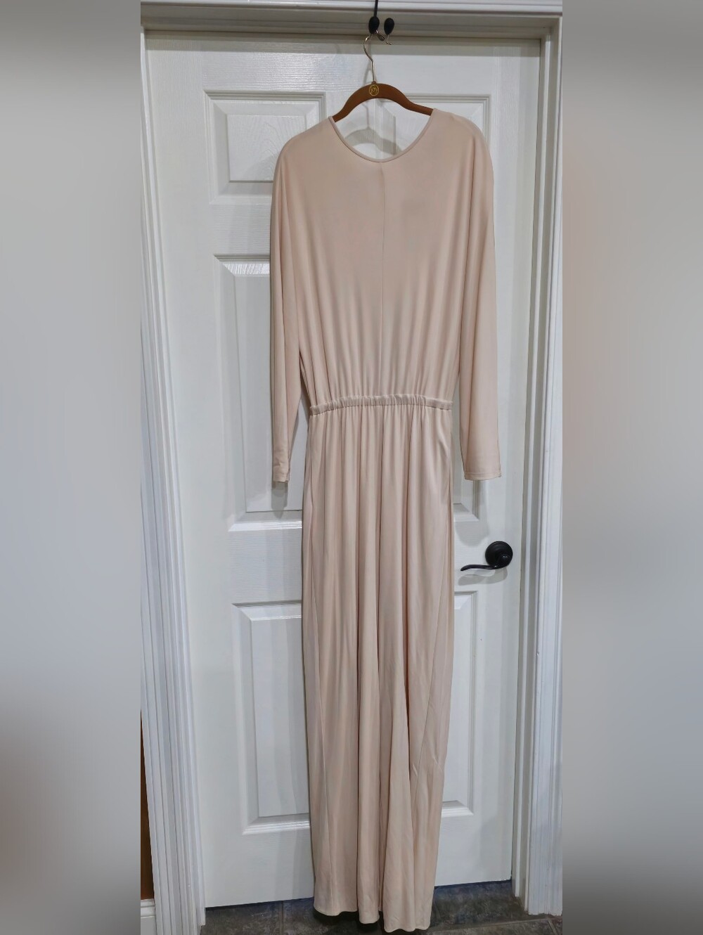 Halston Heritage Long-Sleeve Maxi Jumpsuit in Cream